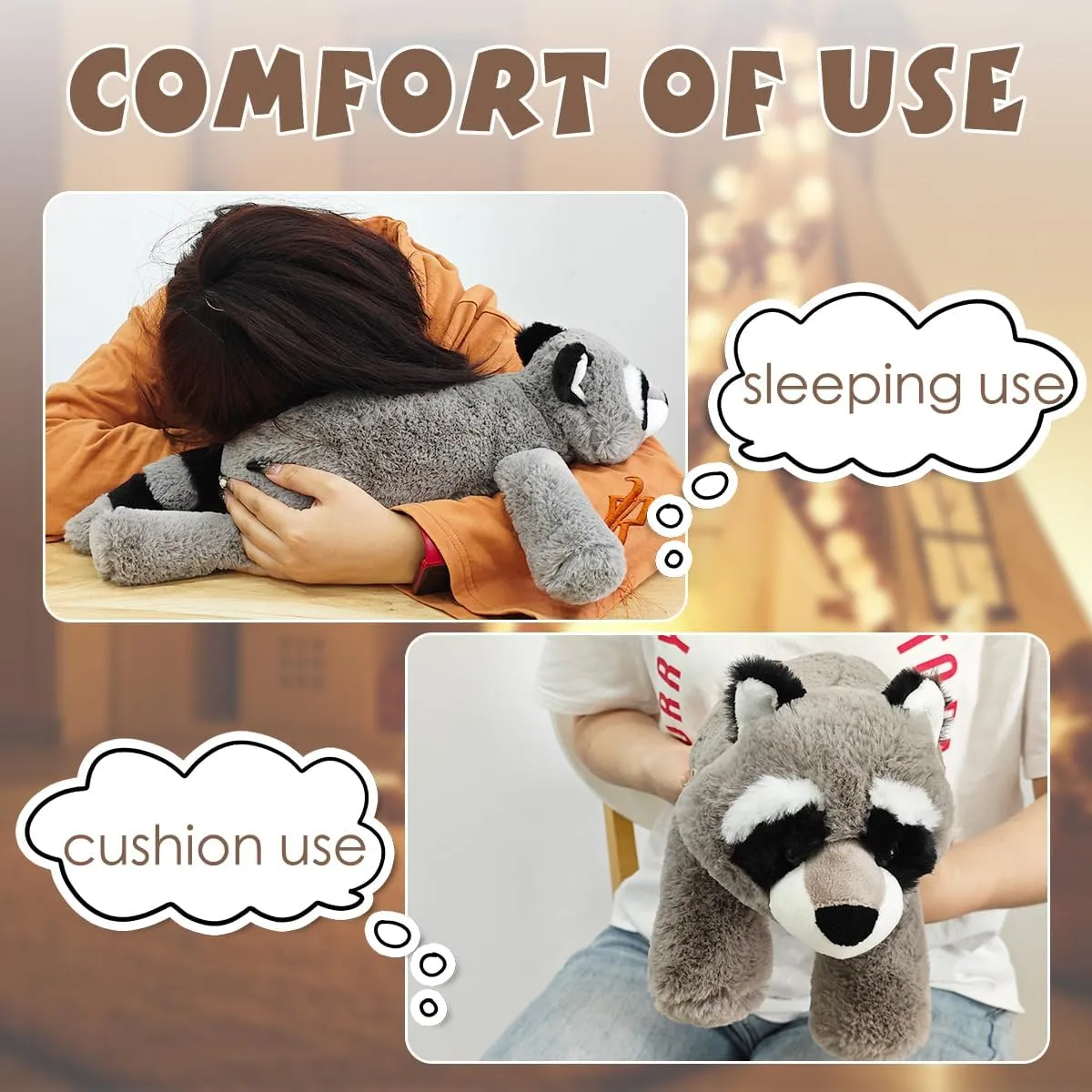 ARELUX Soft 18in Raccoon Stuffed Animals: Raccoon Plush Cute Cuddly Body Pillow Hug Sleeping Fluffy Wild Animal Toys Bed Decor Plushie Doll Friends Family Member