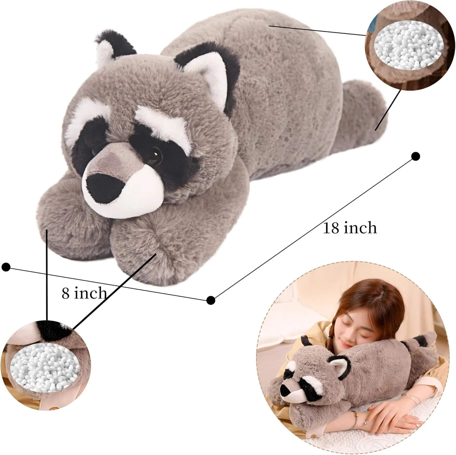 ARELUX Soft 18in Raccoon Stuffed Animals: Raccoon Plush Cute Cuddly Body Pillow Hug Sleeping Fluffy Wild Animal Toys Bed Decor Plushie Doll Friends Family Member