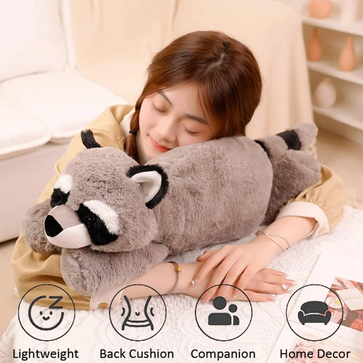 ARELUX Soft 18in Raccoon Stuffed Animals: Raccoon Plush Cute Cuddly Body Pillow Hug Sleeping Fluffy Wild Animal Toys Bed Decor Plushie Doll Friends Family Member