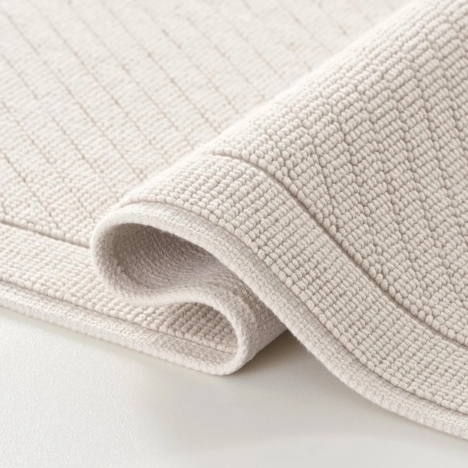 Arkwright 100% Cotton Bathroom Rug - High Absorbent Stylish Textured Woven Design Bath Mat, Slip Resistant Backing for Shower and Bathtub Floor, 17x24 in - Beige