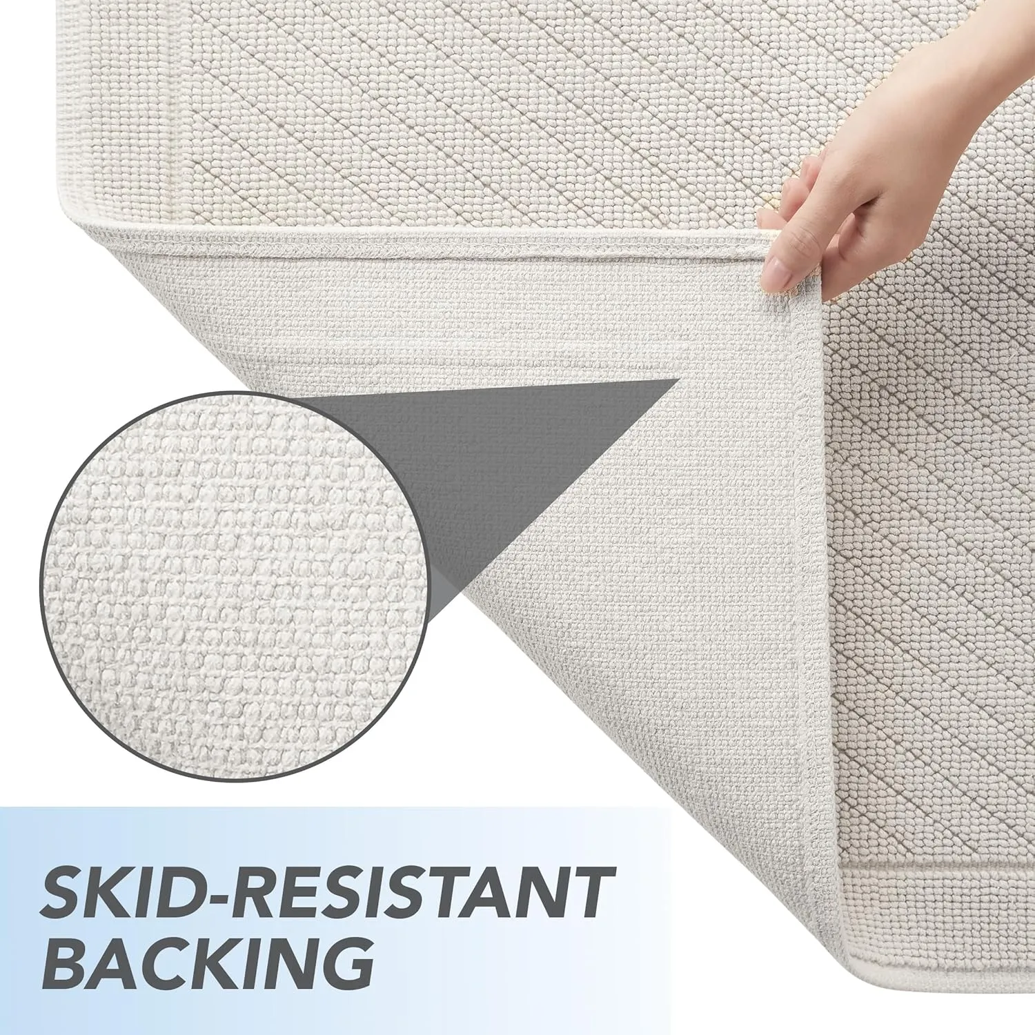 Arkwright 100% Cotton Bathroom Rug - High Absorbent Stylish Textured Woven Design Bath Mat, Slip Resistant Backing for Shower and Bathtub Floor, 17x24 in - Beige