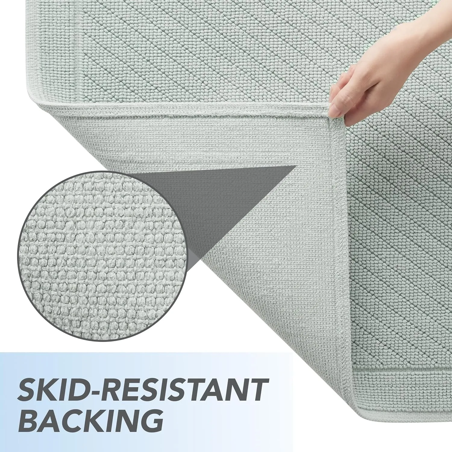 Arkwright 100% Cotton Bathroom Rug - High Absorbent Stylish Textured Woven Design Bath Mat, Slip Resistant Backing for Shower and Bathtub Floor, 20x60 in - Green