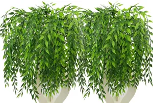 Artificial Weeping Willow, Plastic Plants Greenery Leaves Fake Hanging Vine Faux Ivy Garland UV Resistant for Home Indoor Outdoor Garden Door Wall Baskets Wedding Party Table Decor Decoration - 8 Pcs