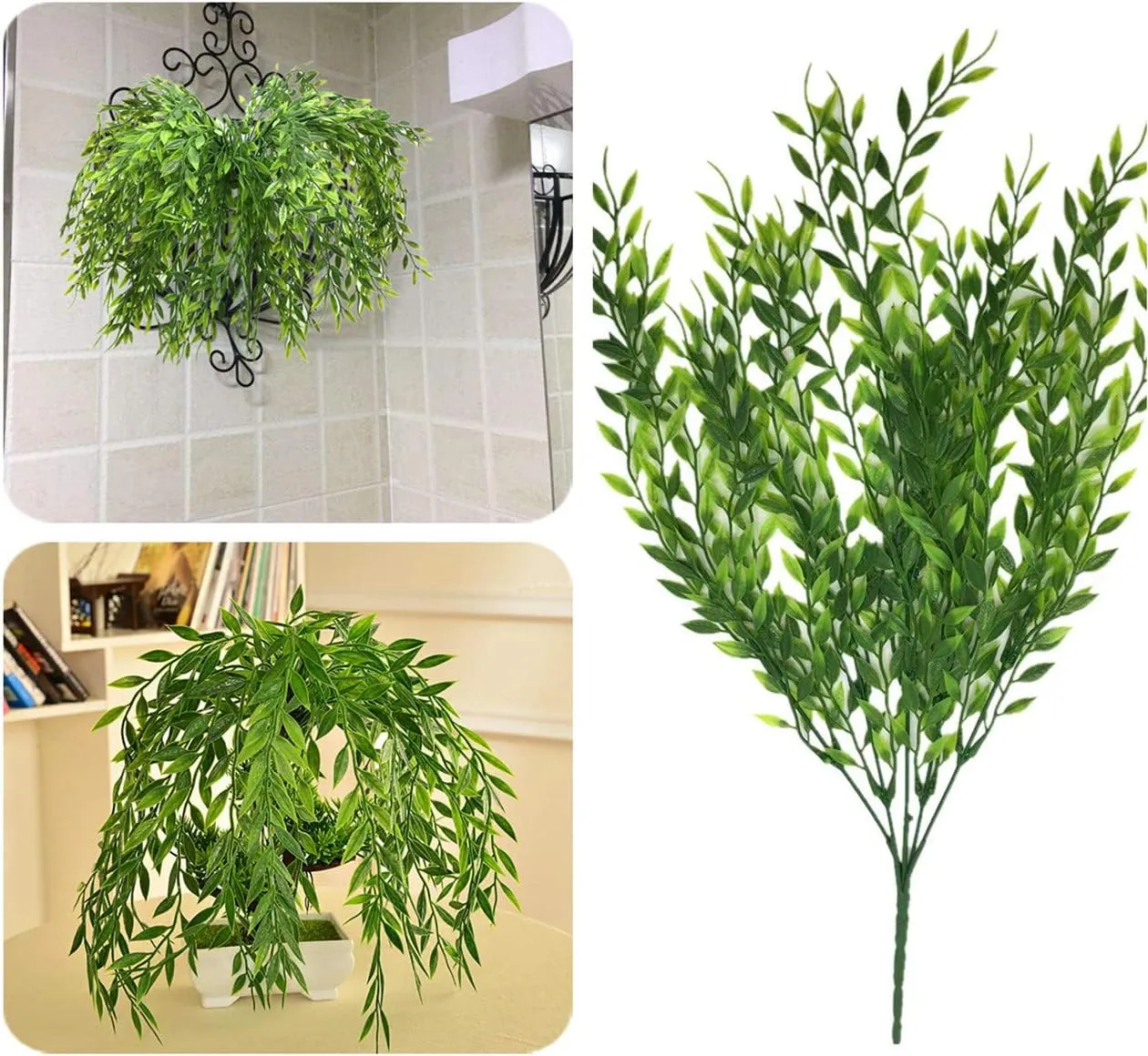 Artificial Weeping Willow, Plastic Plants Greenery Leaves Fake Hanging Vine Faux Ivy Garland UV Resistant for Home Indoor Outdoor Garden Door Wall Baskets Wedding Party Table Decor Decoration - 8 Pcs