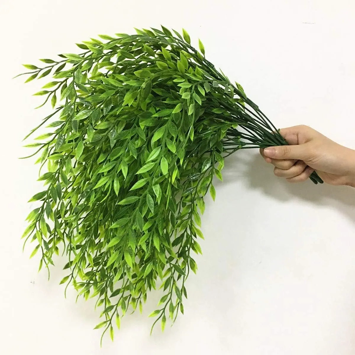 Artificial Weeping Willow, Plastic Plants Greenery Leaves Fake Hanging Vine Faux Ivy Garland UV Resistant for Home Indoor Outdoor Garden Door Wall Baskets Wedding Party Table Decor Decoration - 8 Pcs