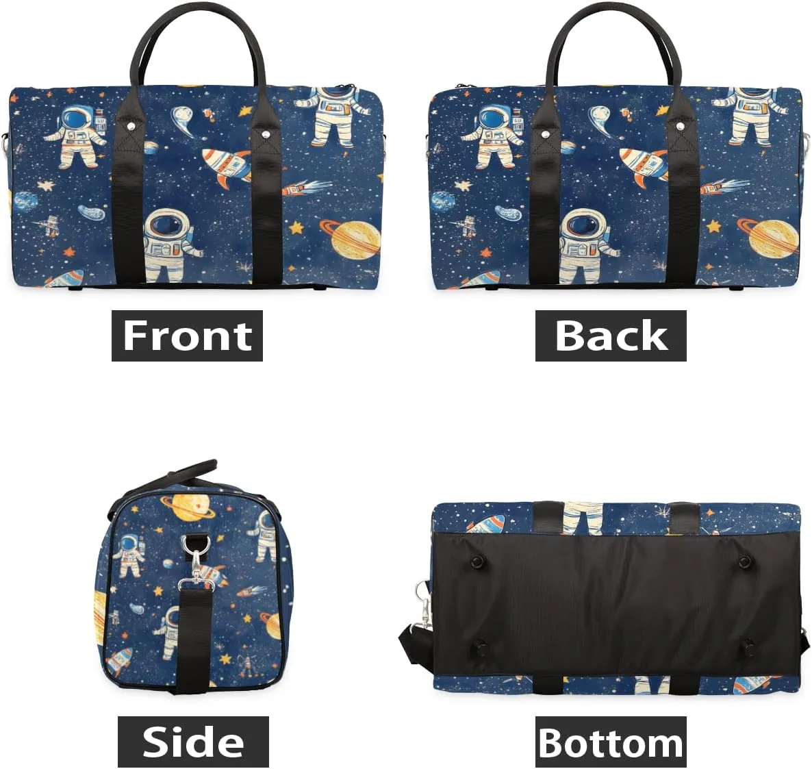 Astronaut Rocket Travel Duffle Bag for Women Men Gym Duffel Foldable Bag Waterproof Weekender Planets Space Duffle Tote