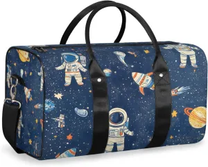 Astronaut Rocket Travel Duffle Bag for Women Men Gym Duffel Foldable Bag Waterproof Weekender Planets Space Duffle Tote