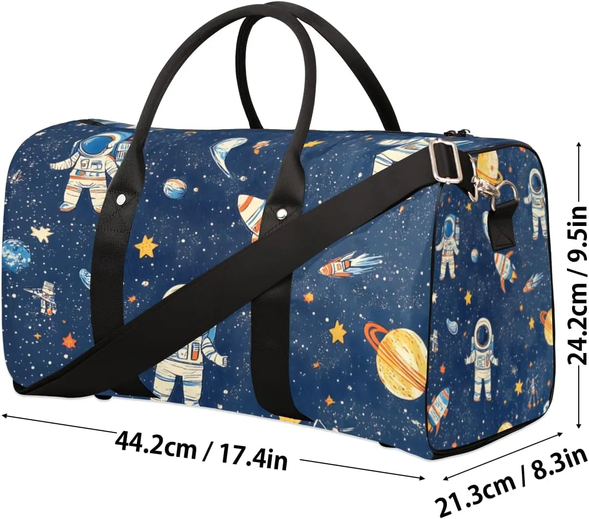 Astronaut Rocket Travel Duffle Bag for Women Men Gym Duffel Foldable Bag Waterproof Weekender Planets Space Duffle Tote