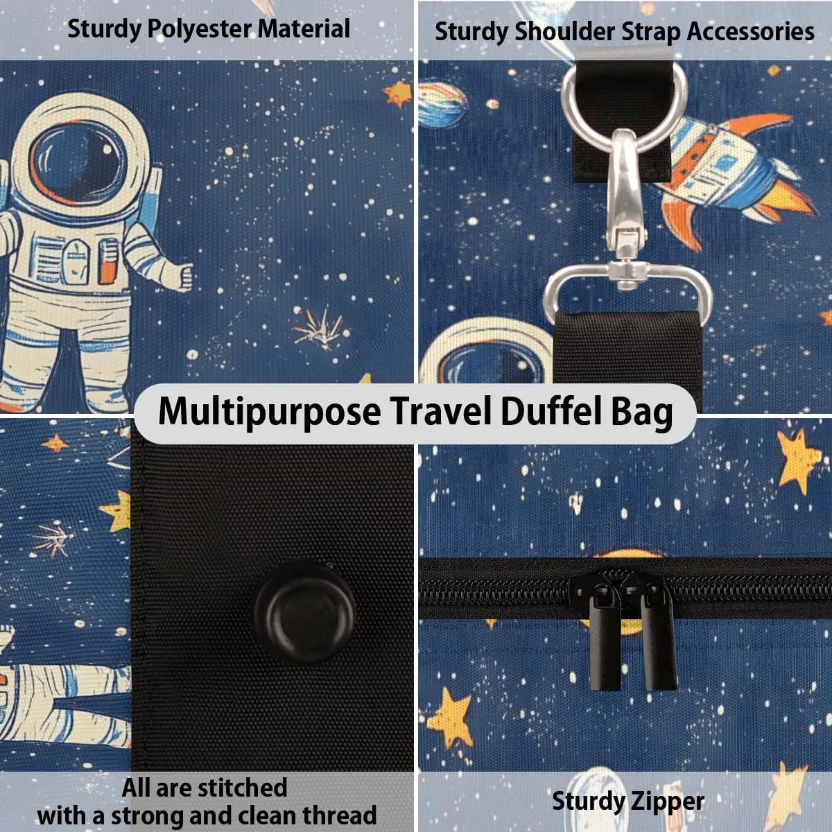 Astronaut Rocket Travel Duffle Bag for Women Men Gym Duffel Foldable Bag Waterproof Weekender Planets Space Duffle Tote