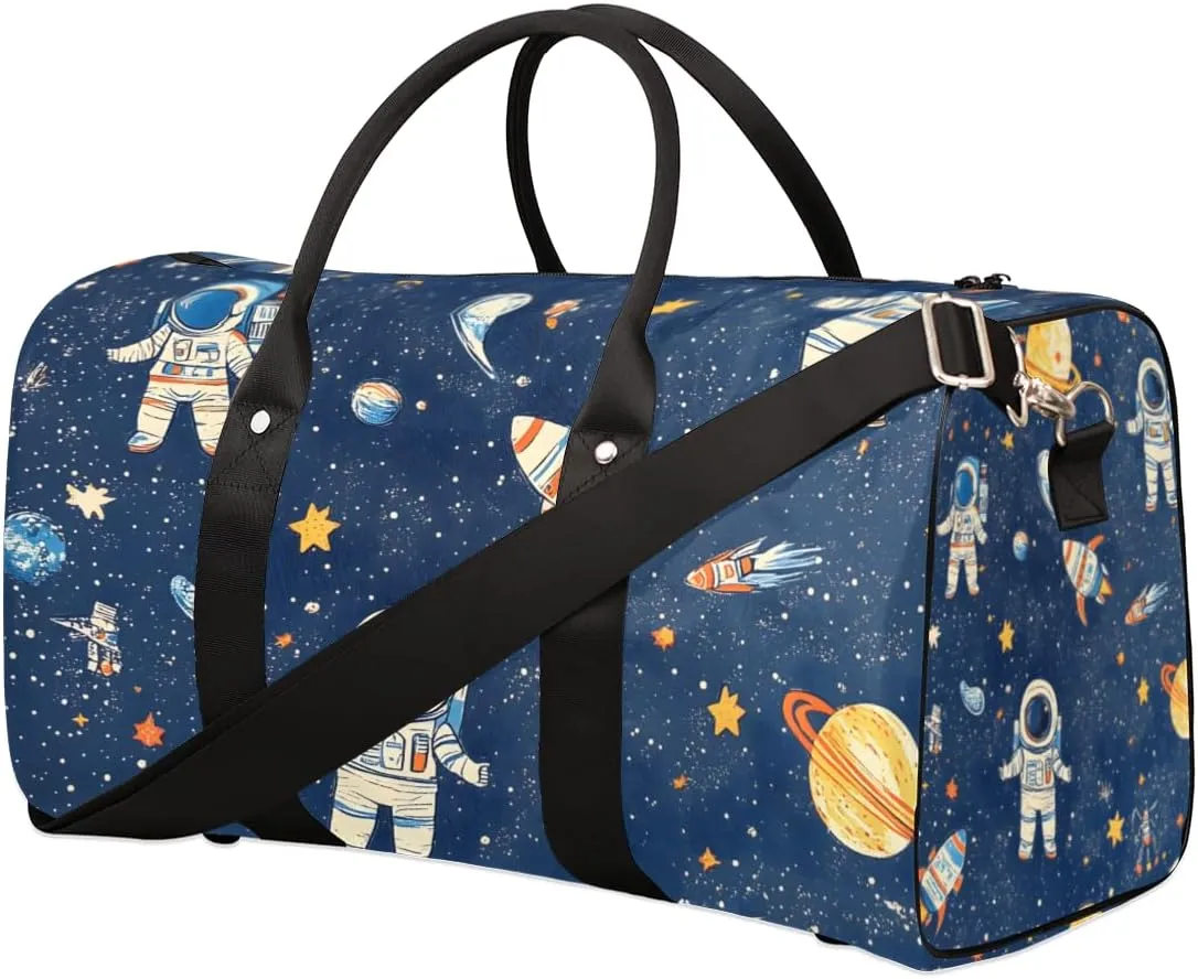 Astronaut Rocket Travel Duffle Bag for Women Men Gym Duffel Foldable Bag Waterproof Weekender Planets Space Duffle Tote