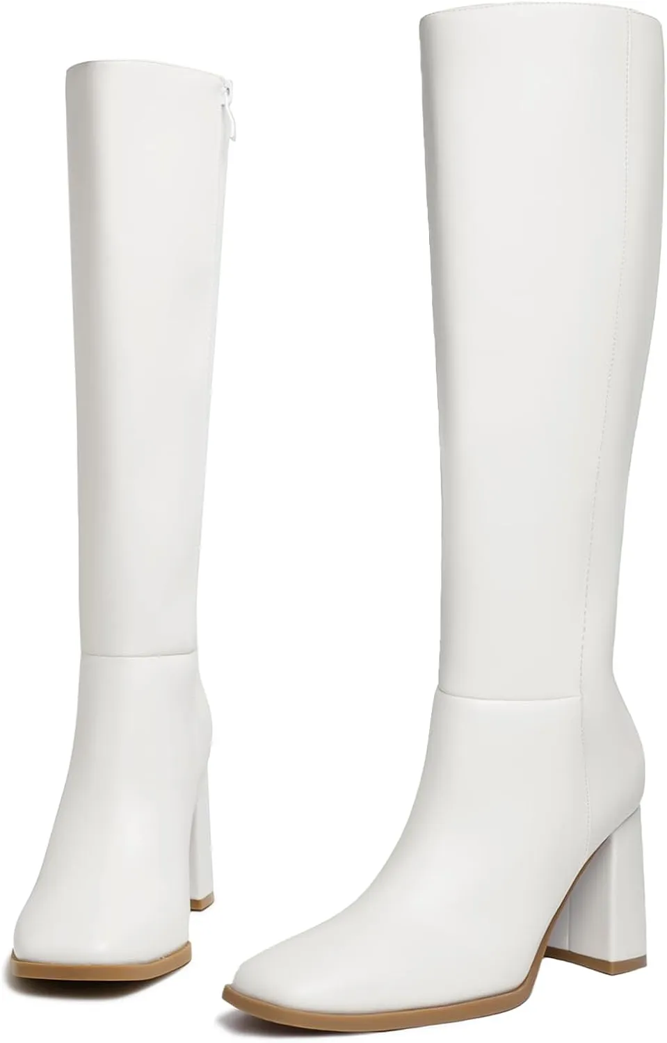 Athlefit Women's Knee High Boots Fashion Chunky Heel Square Toe Tall Boots Side Zipper Long Boots