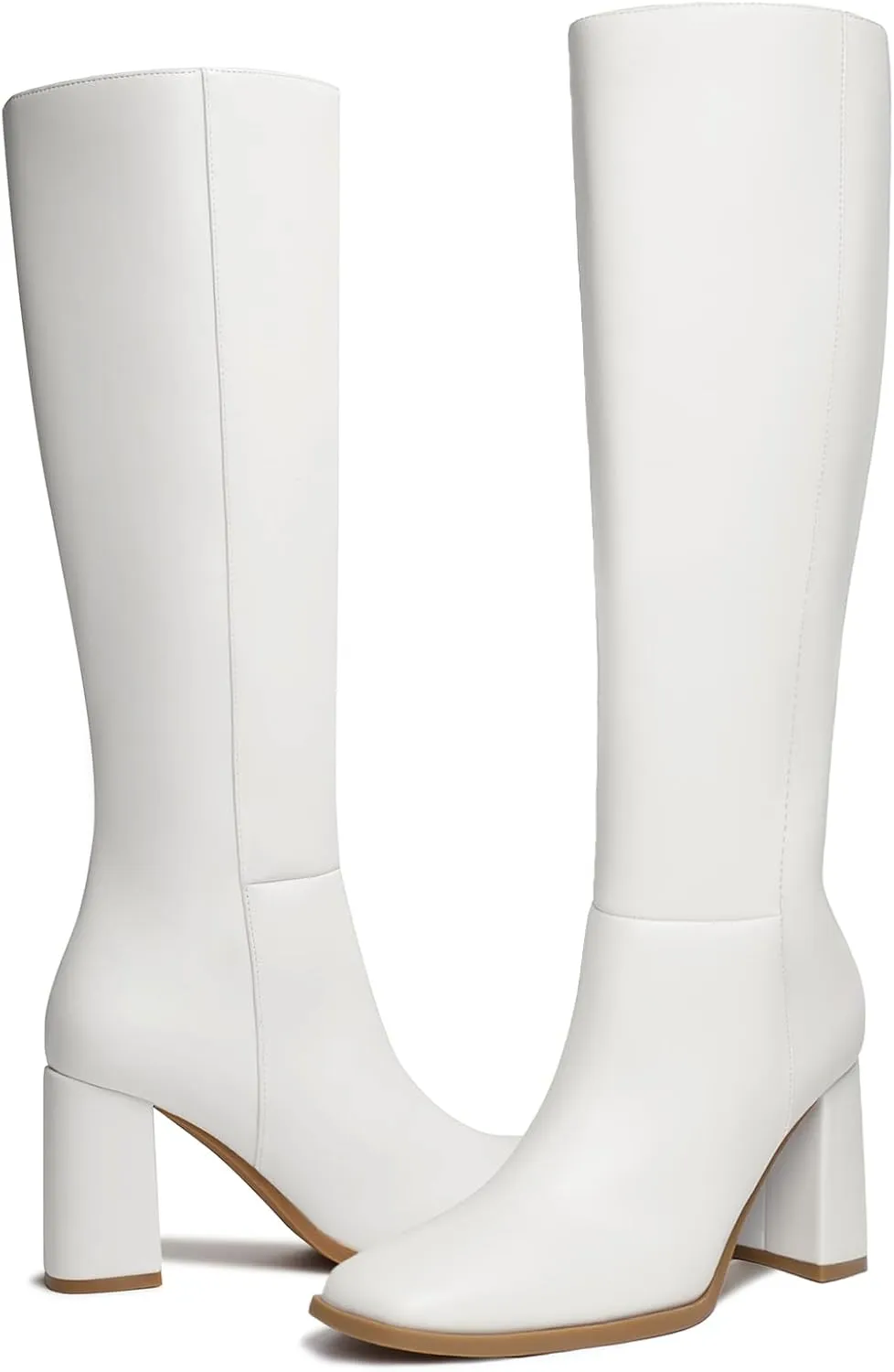 Athlefit Women's Knee High Boots Fashion Chunky Heel Square Toe Tall Boots Side Zipper Long Boots