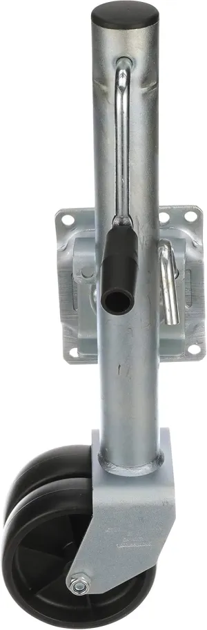 Attwood 11126-4 Fold-Up Trailer Jack, 1,500-Pound Capacity, 12-Inch Travel Lift, 26-Inch Lift, Dual Wheels, Fits 3-Inch x 5-Inch Tongue