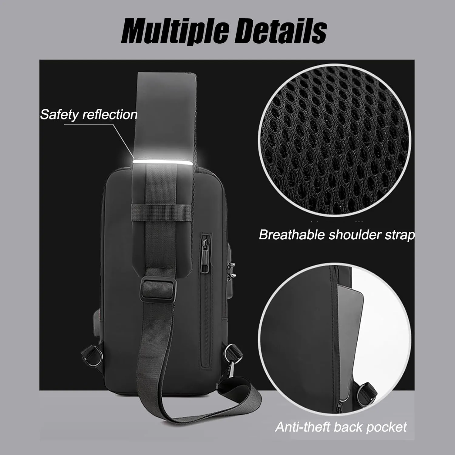 Auricz Bag, New Carbon Fiber Streamline Anti-Theft Sling Bag, Waterproof USB Charging Sport Sling Shoulder Bags (Black Gold)