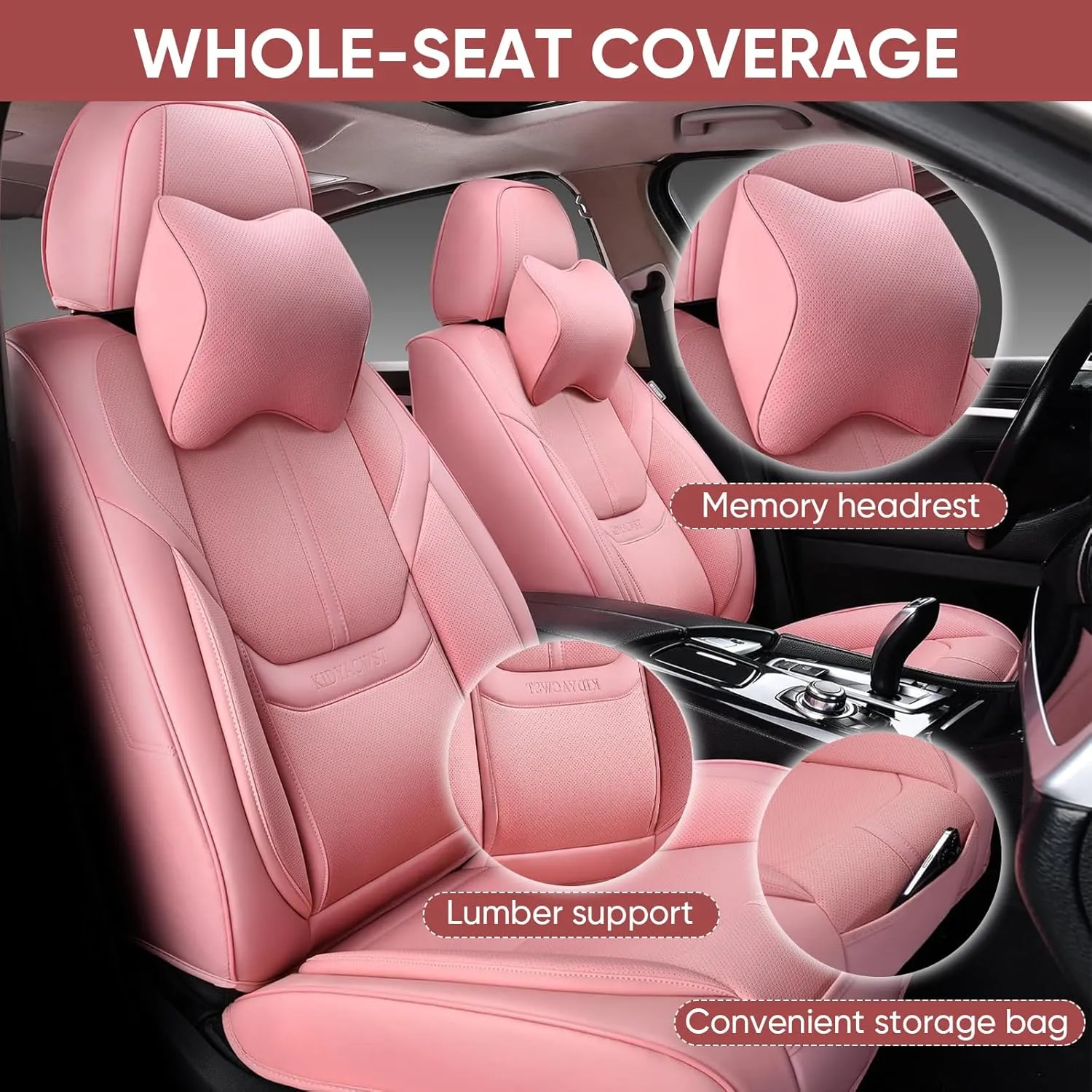 Auto Car Seat Covers Accessories Front Seat Leather Cushion Protector Breathable Waterproof Seat Cover for Cars Universal Fit (Pink, Front Pair)