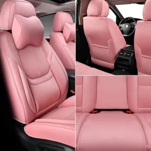 Auto Car Seat Covers Accessories Front Seat Leather Cushion Protector Breathable Waterproof Seat Cover for Cars Universal Fit (Pink, Front Pair)