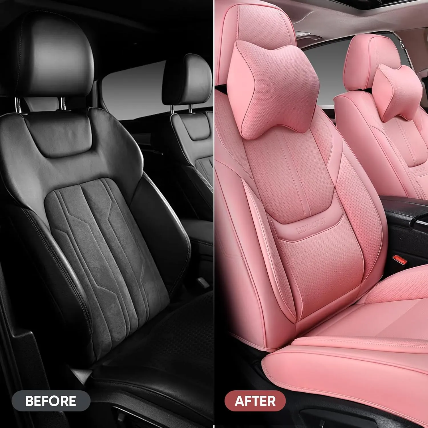 Auto Car Seat Covers Accessories Front Seat Leather Cushion Protector Breathable Waterproof Seat Cover for Cars Universal Fit (Pink, Front Pair)