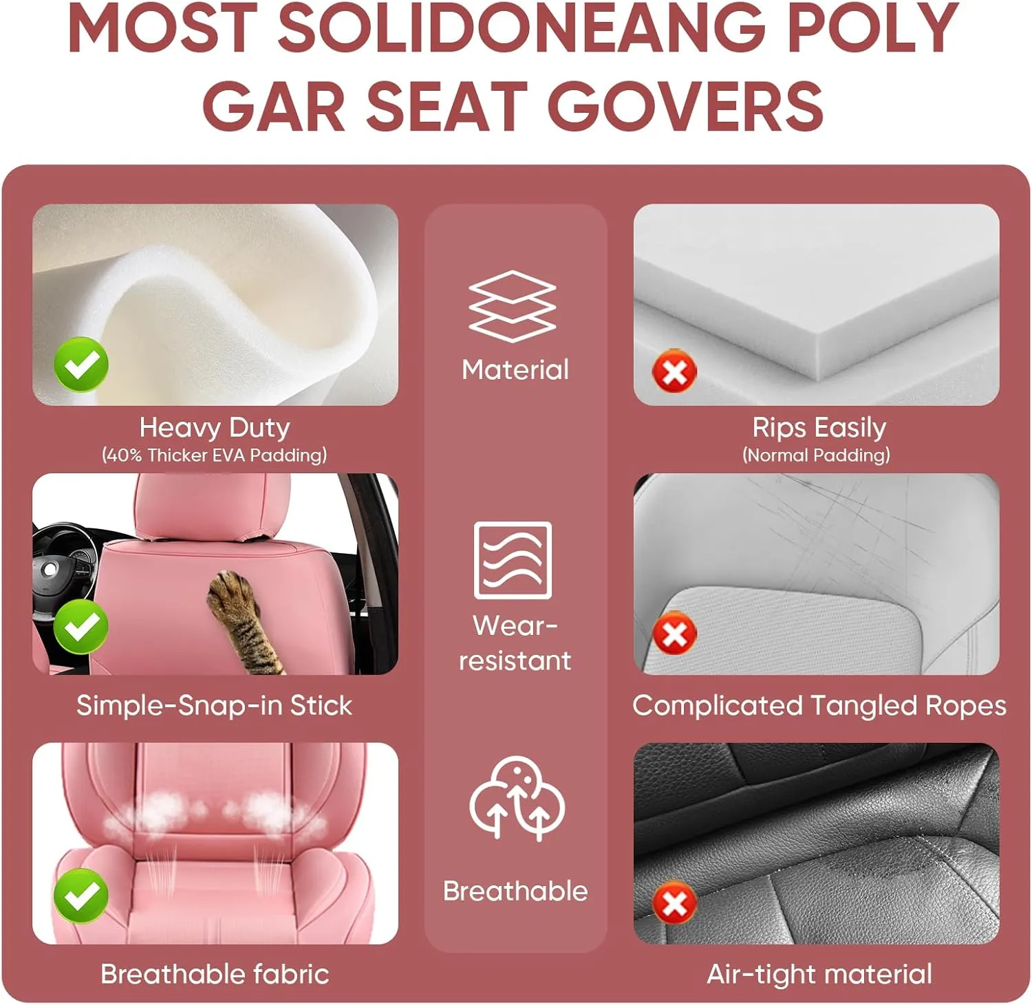 Auto Car Seat Covers Accessories Front Seat Leather Cushion Protector Breathable Waterproof Seat Cover for Cars Universal Fit (Pink, Front Pair)