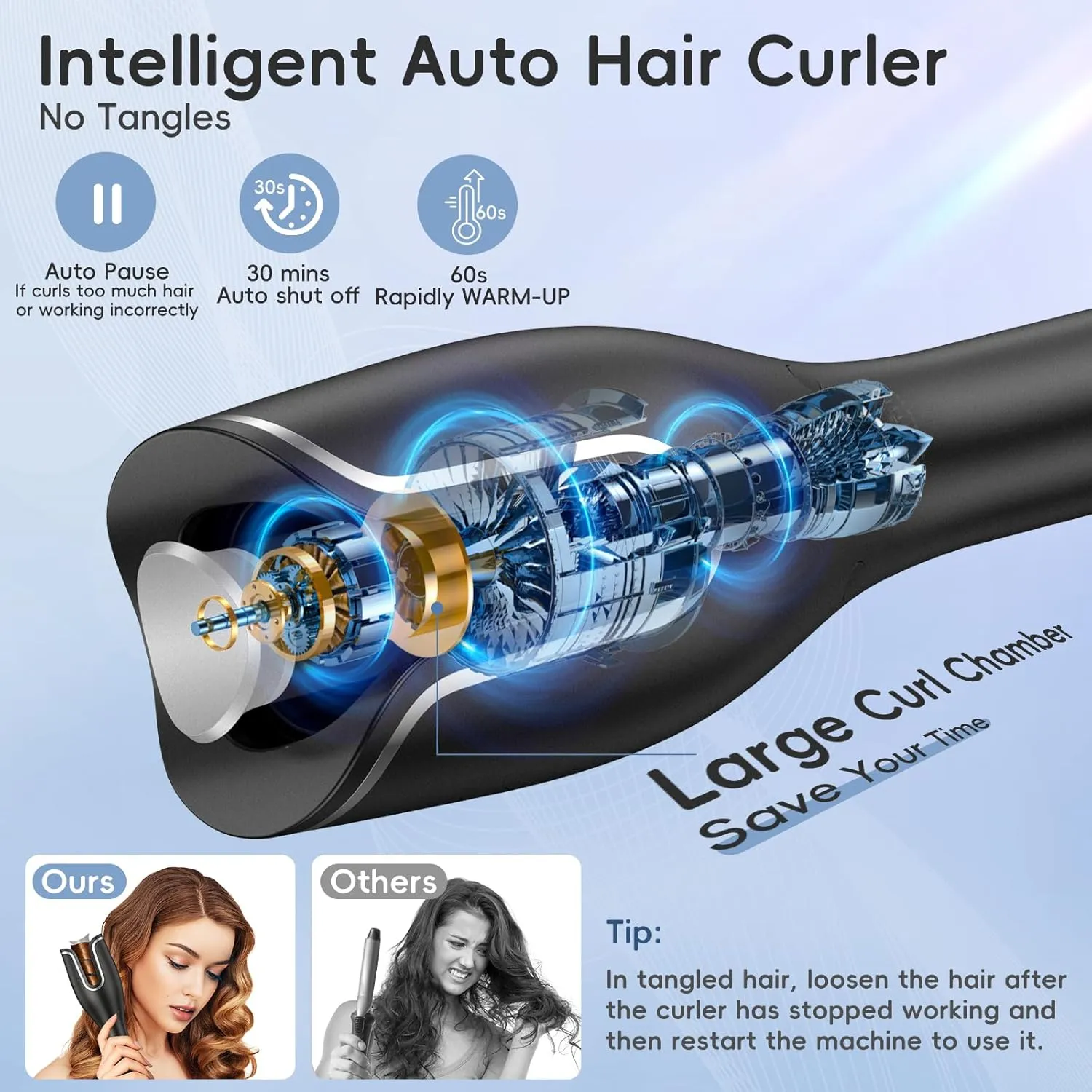 Automatic Hair Curler Auto Rotating Curling Iron with 4 Temps & 8 Timers(12s-19s), LCD Display, 1" Barrel | Dual Voltage Fast Heating, Anti-Scald & Auto Off for Home Salon & Travel Use(Black)