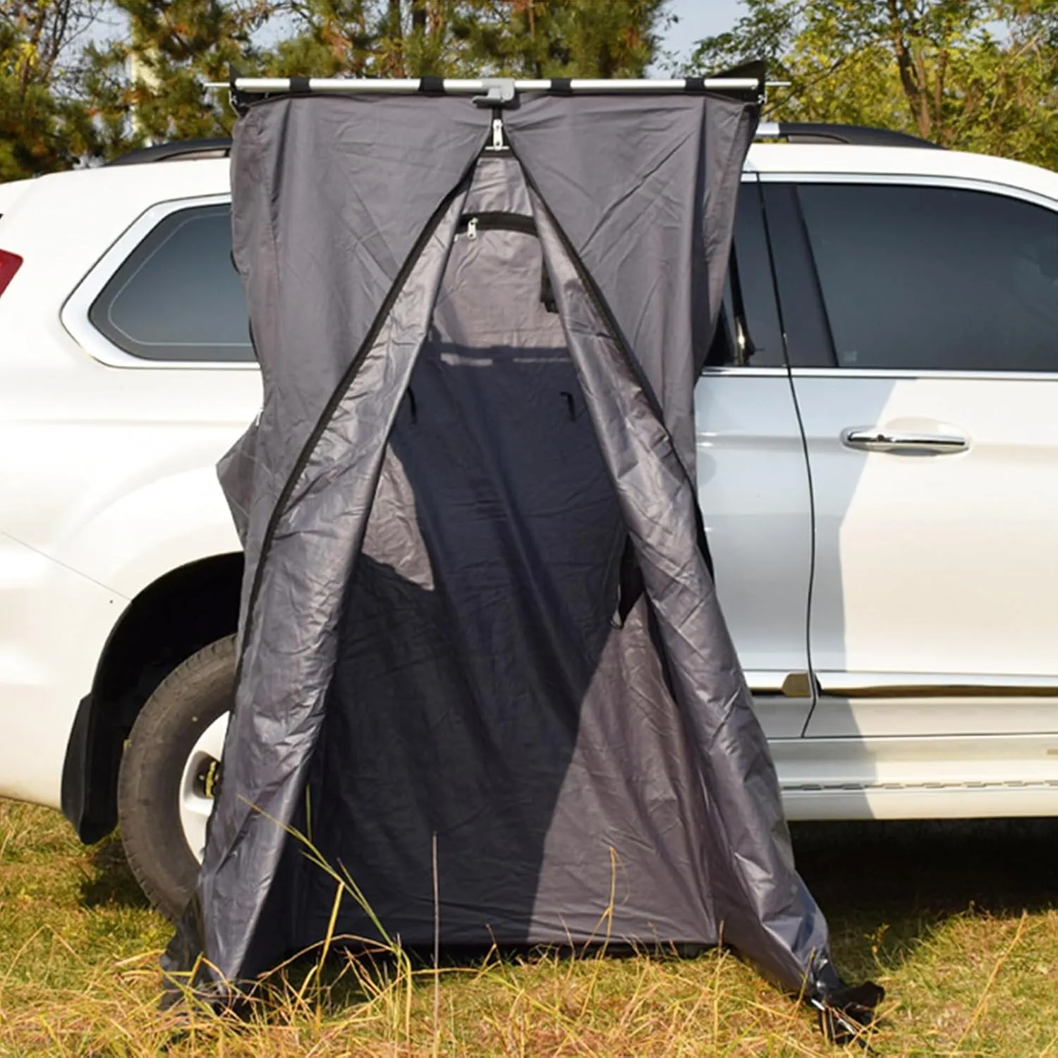 Awning Shower Tent for Car, Side Shower Room with LED Light, SUV Truck Bathroom Toilet Tents,Outdoor Camping Portable Privacy Protection Shelter (Grey 196X94X84cm)