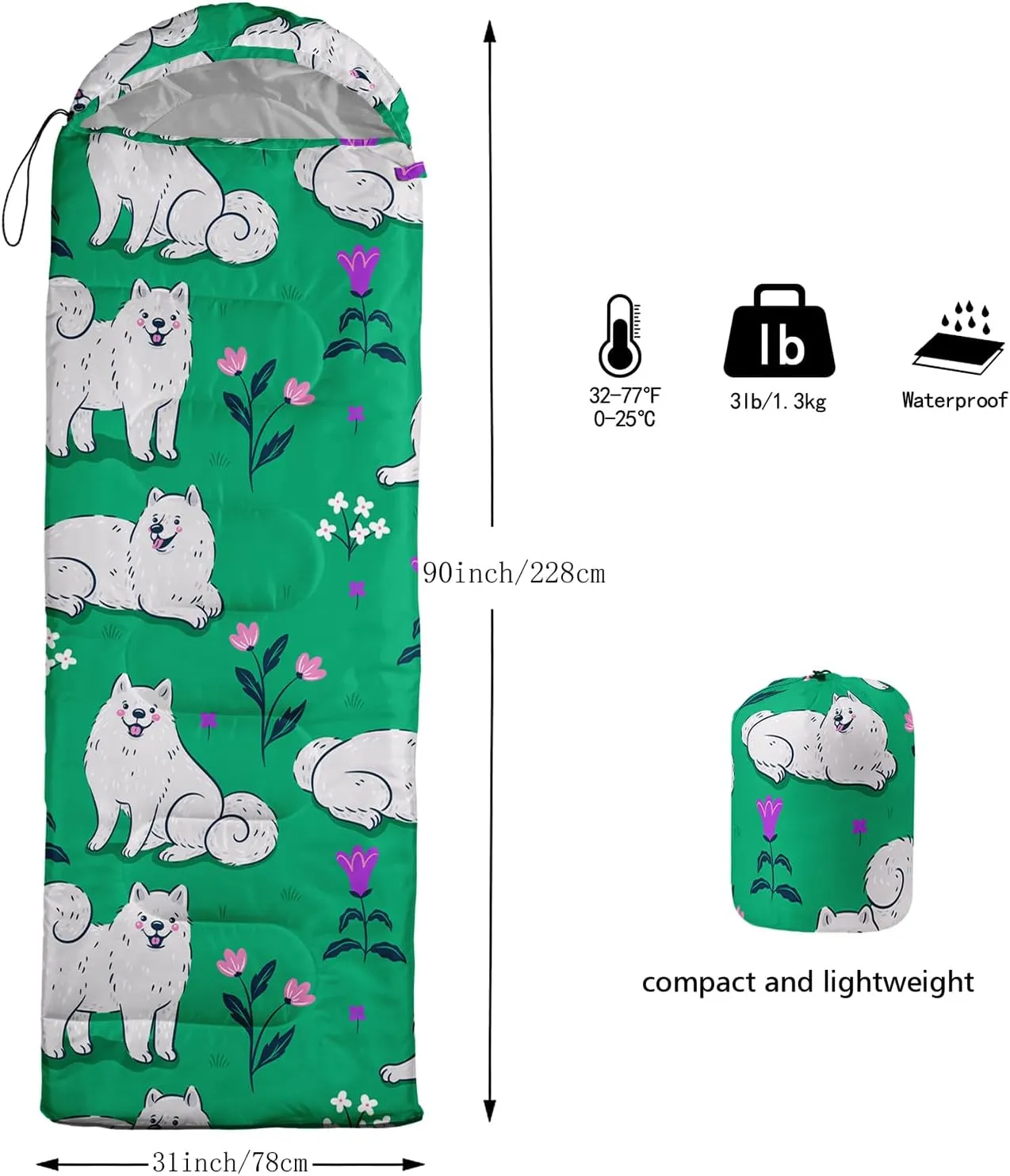 Axolotl Kawaii Dog Sleeping Bag,3 Season Warm And Cool Weather Cartoon Puupy Dog Sleeping Bags For Kids Girls Teens,Animal Waterproof Lightweight Sleeping Bags For Traveling,Outdoors Camping Equipment