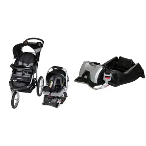 Baby Trend Expedition Jogger Travel System, Millennium White   Baby Trend EZ Flec Loc 32 Infant Car Seat Base, Black