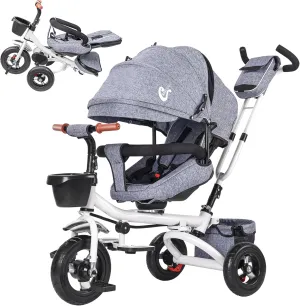 Baby Tricycle, 4-in-1 Folding Smart Baby Kids Bike Trikes Stroller with Handle, 360°Swivel Seat, 3-Gear Adjustable Carport and Seat Backrest, Adjustable Push Tricycle for Kids 1-6 Years