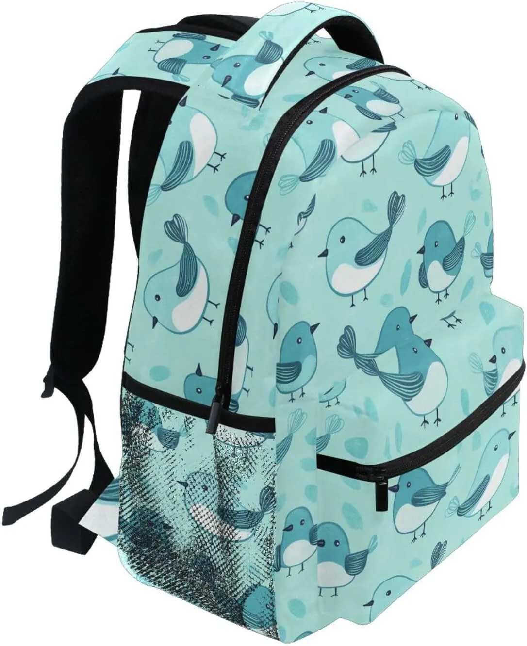 Backpack for Men and Women Fashion Outdoor Backpack with Chest Strap for Business Work College Travel Trip Cartoon Cute Bird Turquoise