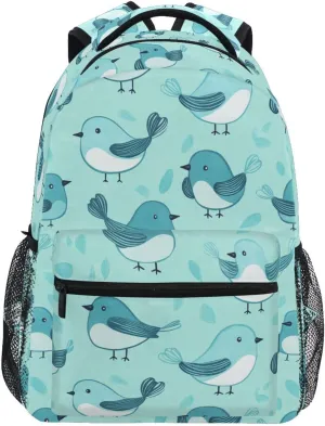 Backpack for Men and Women Fashion Outdoor Backpack with Chest Strap for Business Work College Travel Trip Cartoon Cute Bird Turquoise