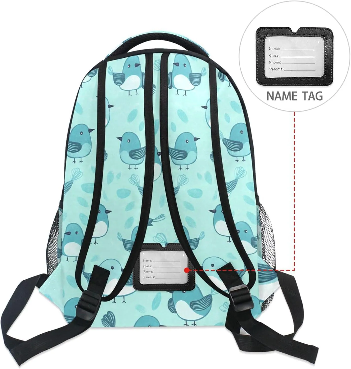 Backpack for Men and Women Fashion Outdoor Backpack with Chest Strap for Business Work College Travel Trip Cartoon Cute Bird Turquoise