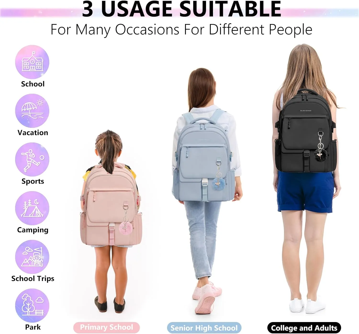 Backpack Travel Casual Daypack Bookbag for School, Multiple Pockets Schoolbag for Teen Girls