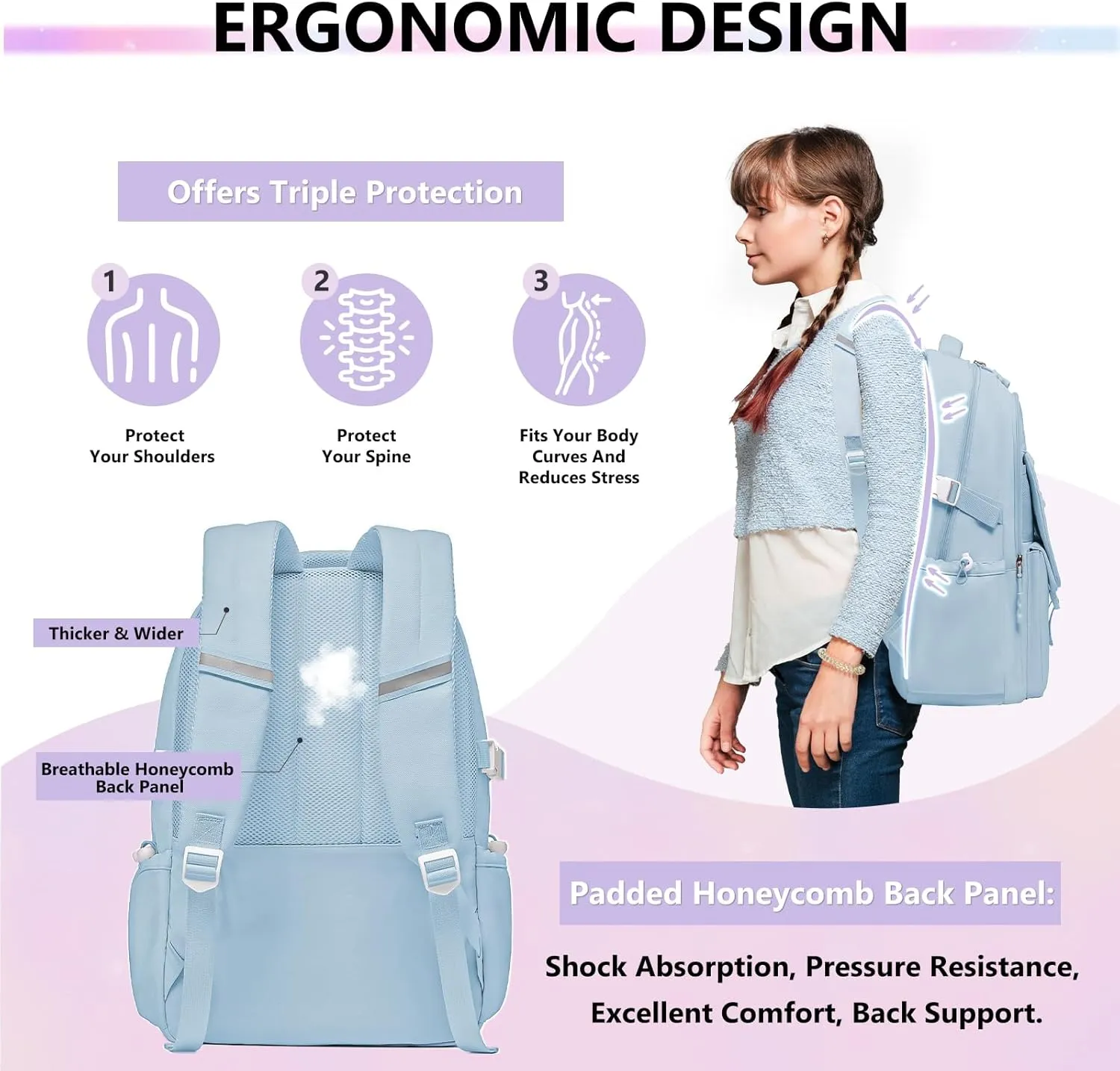 Backpack Travel Casual Daypack Bookbag for School, Multiple Pockets Schoolbag for Teen Girls