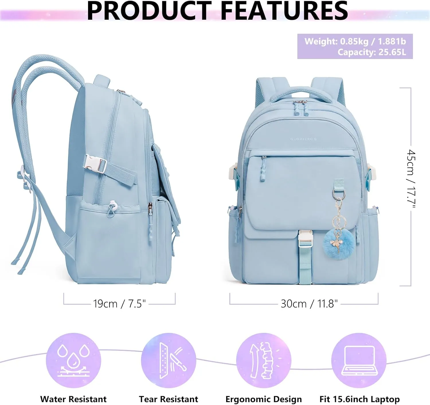 Backpack Travel Casual Daypack Bookbag for School, Multiple Pockets Schoolbag for Teen Girls