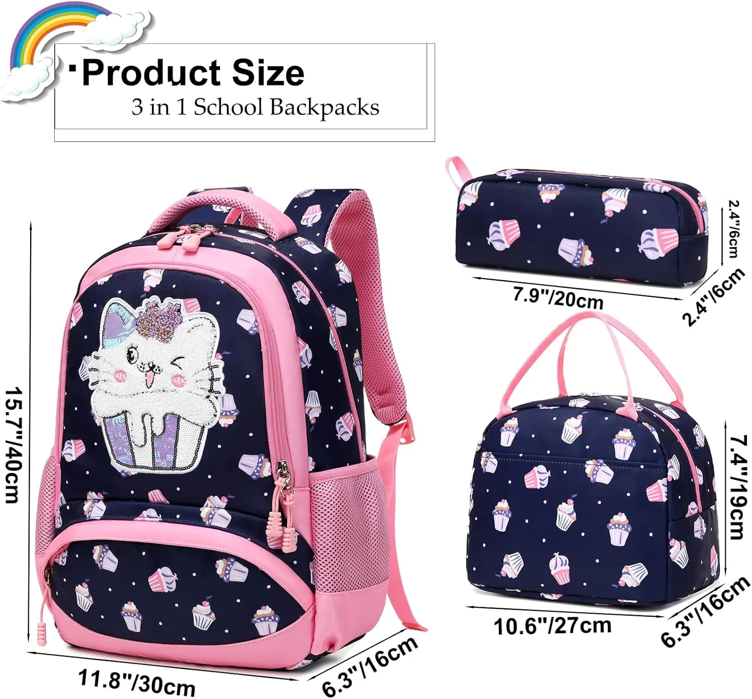 Backpack Unicorn for Girls School Preschool Backpack for Girls 3 IN 1 School Bookpack Set with Lunch Bag Pencil Bag