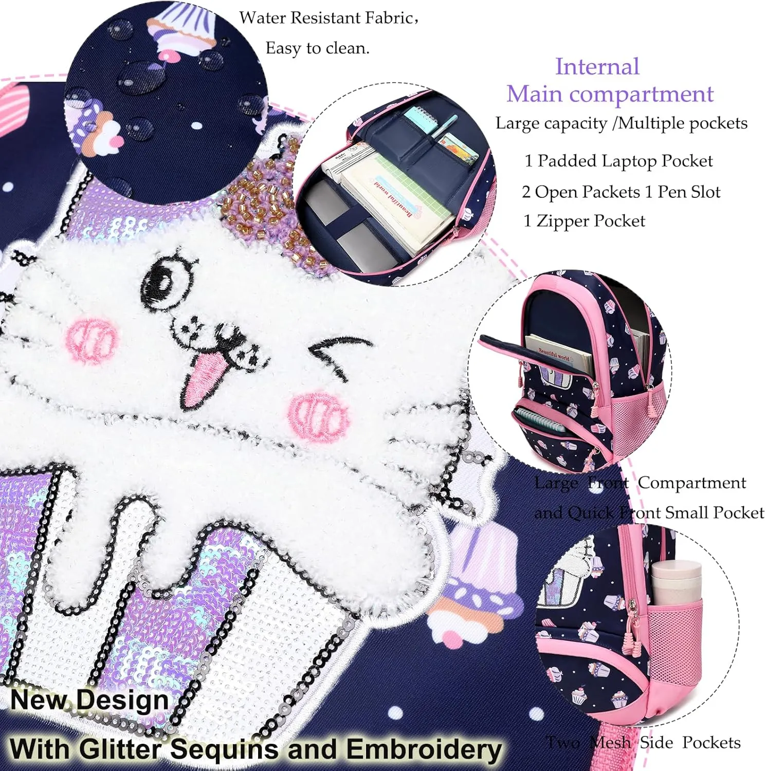 Backpack Unicorn for Girls School Preschool Backpack for Girls 3 IN 1 School Bookpack Set with Lunch Bag Pencil Bag
