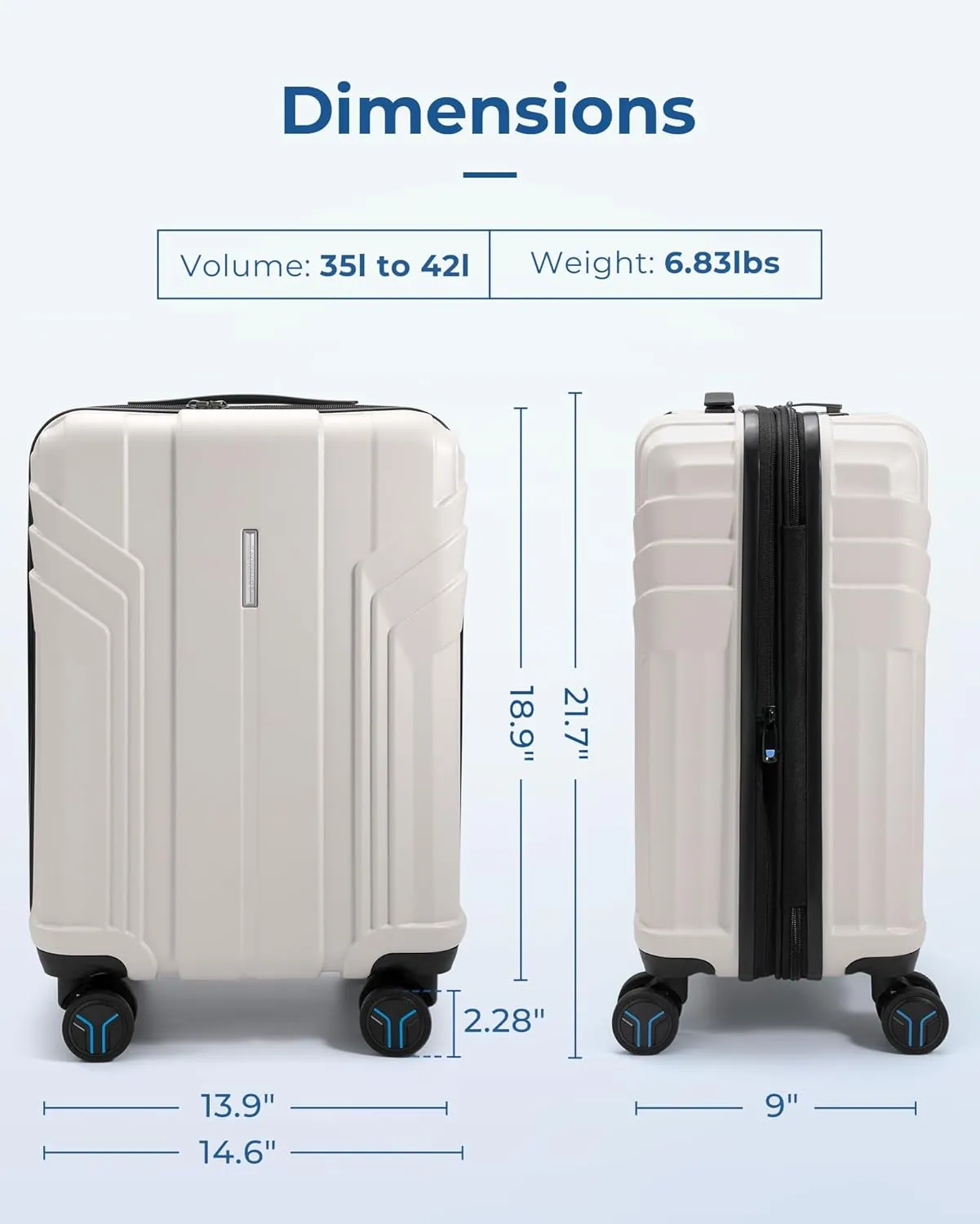 BAGSMART Expandable Carry On Luggage 22x14x9 Airline Approved, 1OO% PC Lightweight Hard Shell Suitcase, 20 Inch Travel Luggage with Spinner Wheels, Waterproof Rolling Suitcase, Biege