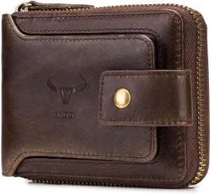 BAIGIO RFID Men Leather Zipper Wallet Zip Around Wallet Bifold Multi Card Holder Purse (Brown)