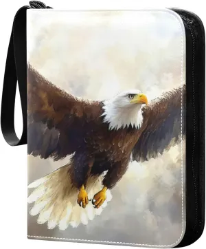 Bald Eagle Painting Card Binder 4-Pockets, 400 Pockets Card Holder with 50 Removable Sleeves, Trading Card Collector Zipper Album Holder, Collector Album