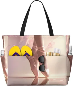 Ballet Shoe Print Women Ladies Large Size Foldable Zipper Gym Tote 17.7Ã—15Ã—6.7 In For Outdoor