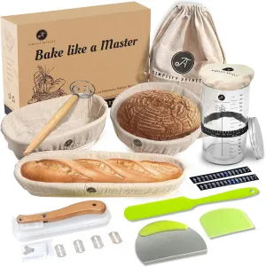 Banneton Bread Proofing Basket - A Complete Sourdough Bread Baking Supplies - Bread Baking Supplies - Sourdough Starter Jar - Indonesian Proofing Basket Set of 22-9" Round, 10" Oval, 15"Baguette