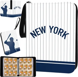 Baseball Card Binder with Sleeves, 900 Pocket, White, New York, 3 Ring, for Collectible Cards, Gift