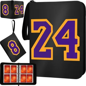 Basketball Card Binder 4 Pocket, 8#24 Sports Trading Card Holder with 50 Sleeves Fits 400 Cards, Basketball Card Display Album Storage Case Collectors Book for Kids Gift (Black-Purple)
