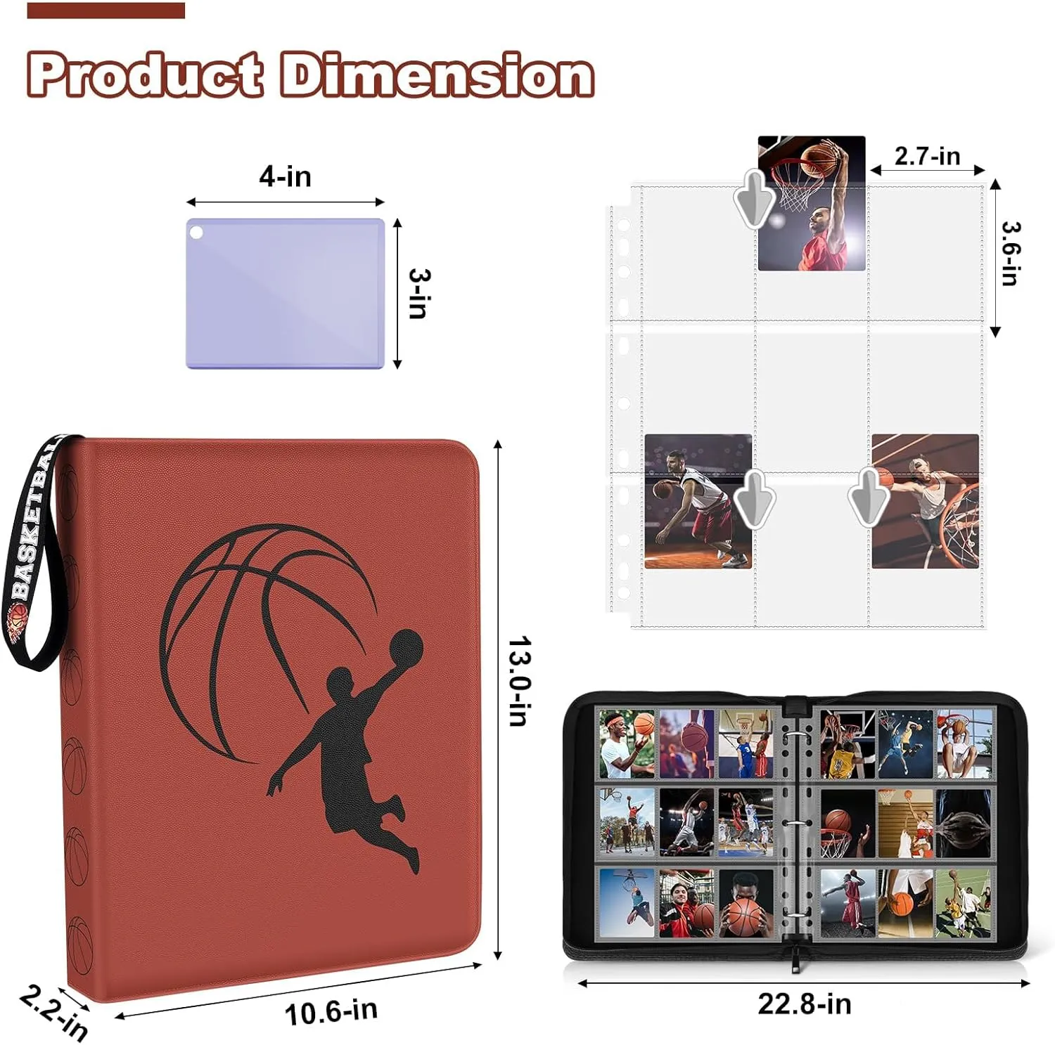 Basketball Card Binder 720 Pocket, Sports Card Binder with Card Display Design, Premium Card Holder with Sports Pattern Wristband Fit for Basketball Cards 2025