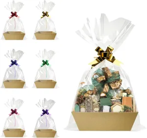 Baskets For Gifts Empty, 6 PCS Sturdy Diy Bulk Gift Basket Kraft Market Tray Cardboard Basket With Handles, Gift Baskets Kit Supplies Wrap To Fill For Birthday Christmas Valentines Thanksgiving