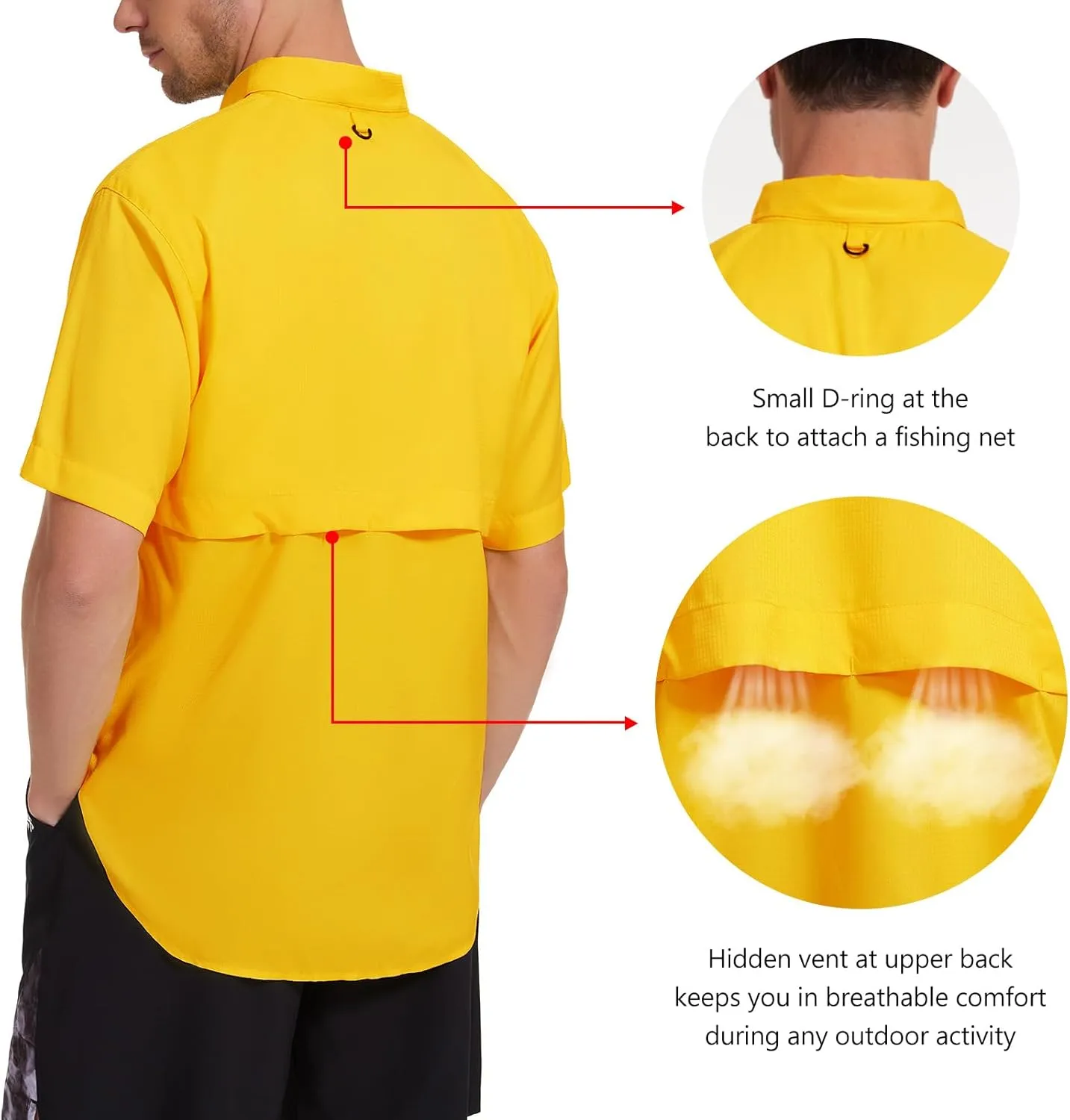 BASSDASH UPF 50 Men’s Fishing Dress Shirt Button Down Woven Short Sleeve Outdoor