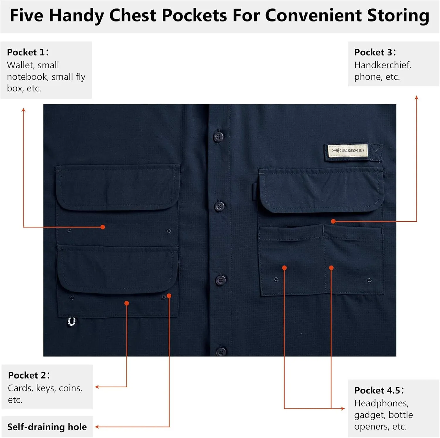 BASSDASH UPF 50 Men’s Fishing Dress Shirt Button Down Woven Short Sleeve Outdoor