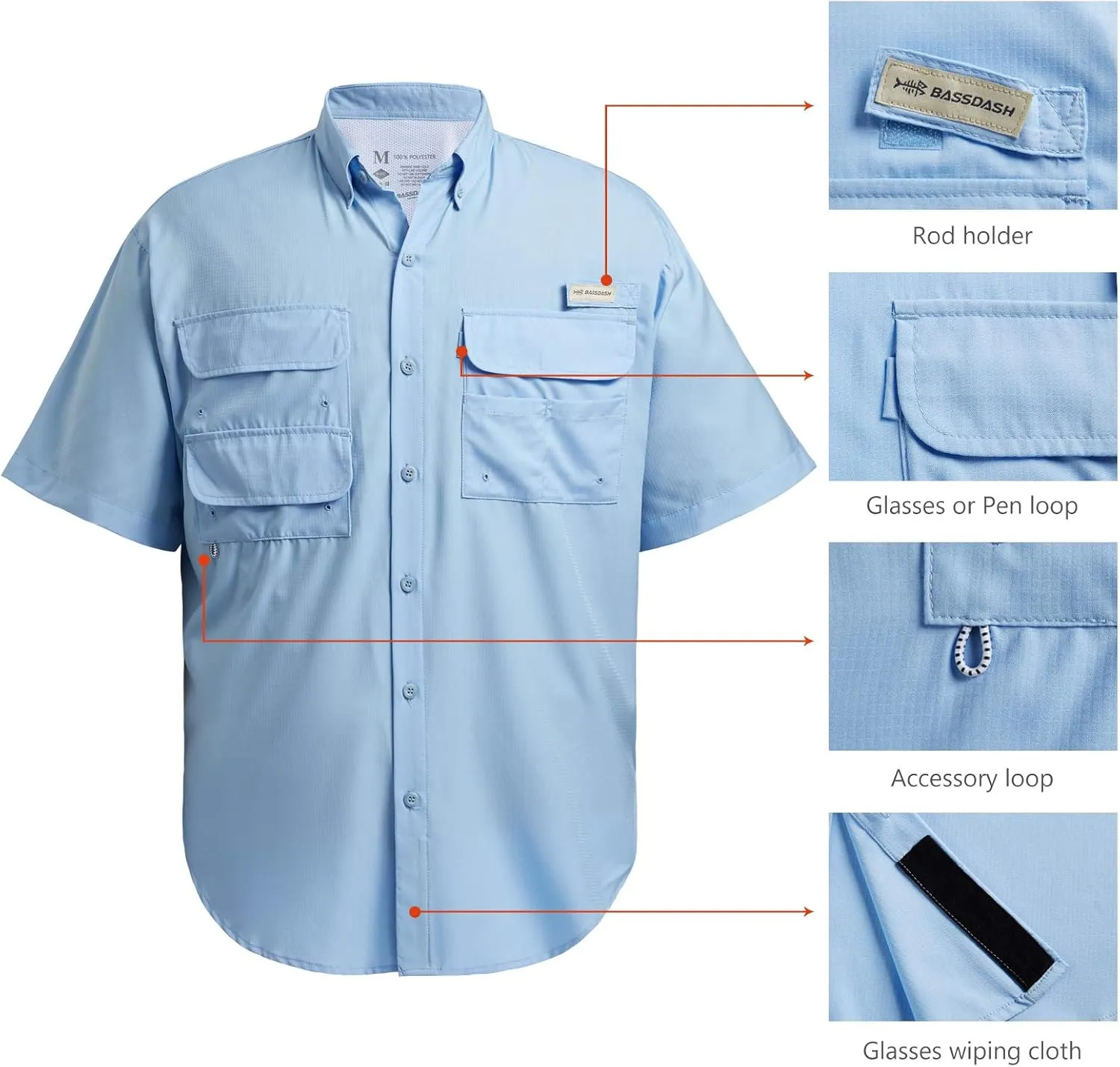 BASSDASH UPF 50 Men’s Fishing Dress Shirt Button Down Woven Short Sleeve Outdoor