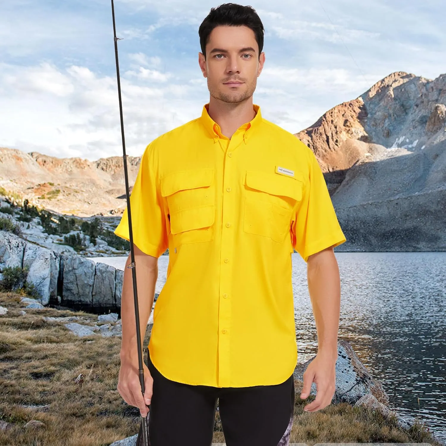 BASSDASH UPF 50 Men’s Fishing Dress Shirt Button Down Woven Short Sleeve Outdoor
