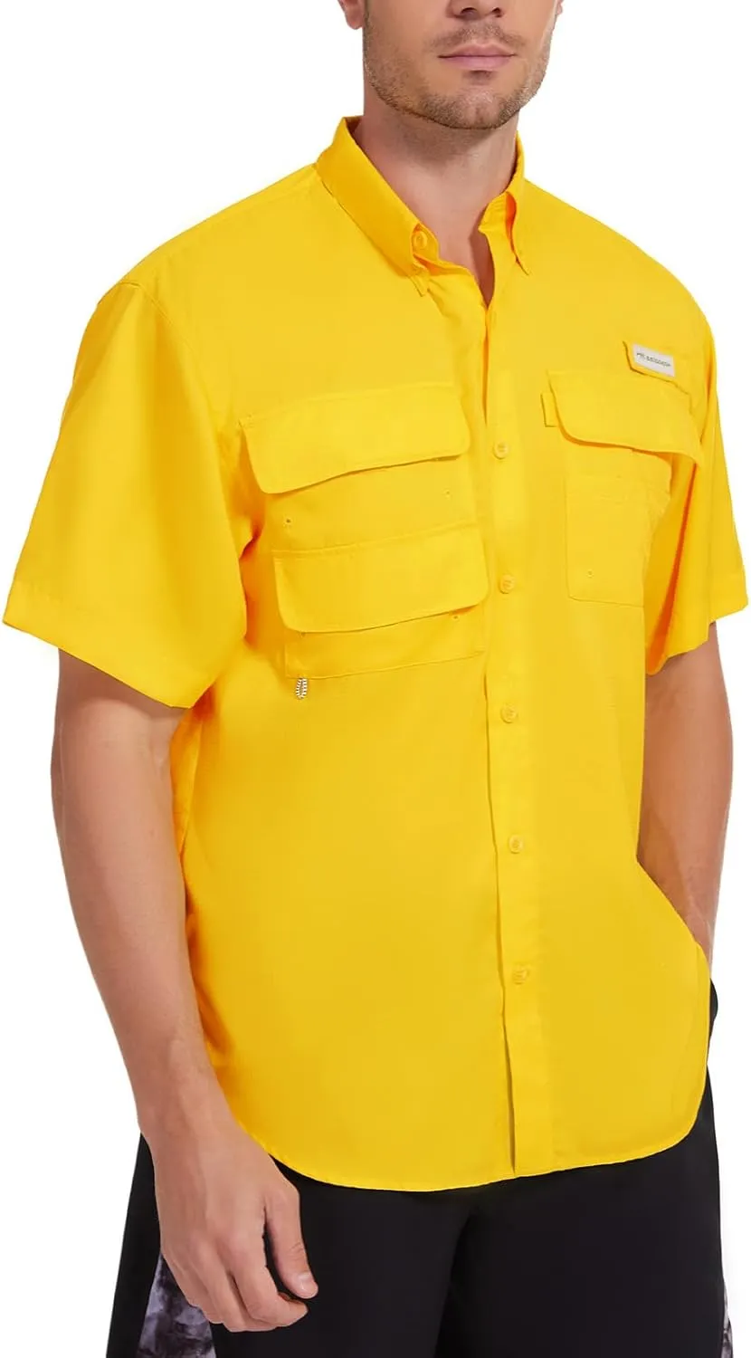 BASSDASH UPF 50 Men’s Fishing Dress Shirt Button Down Woven Short Sleeve Outdoor