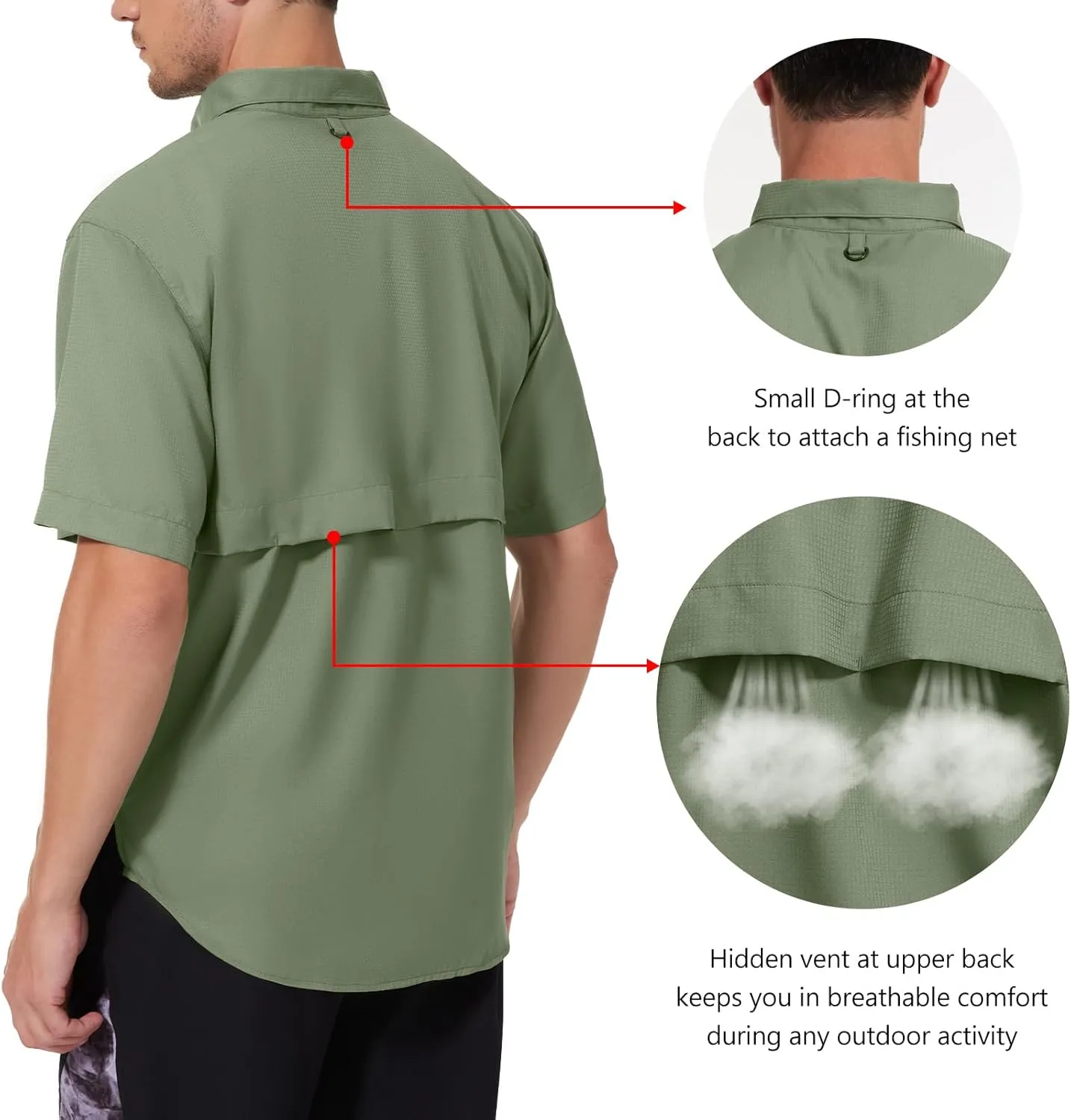 BASSDASH UPF 50 Men’s Fishing Dress Shirt Button Down Woven Short Sleeve Outdoor